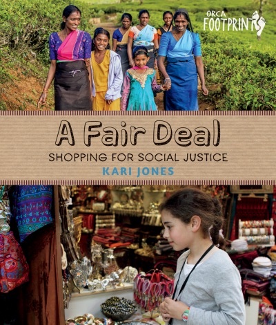 Book cover of "Fair Deal" Top photo of South Asian women and children, bottom photo girl at a market stall.